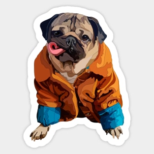 Pug in an autumn coat Sticker